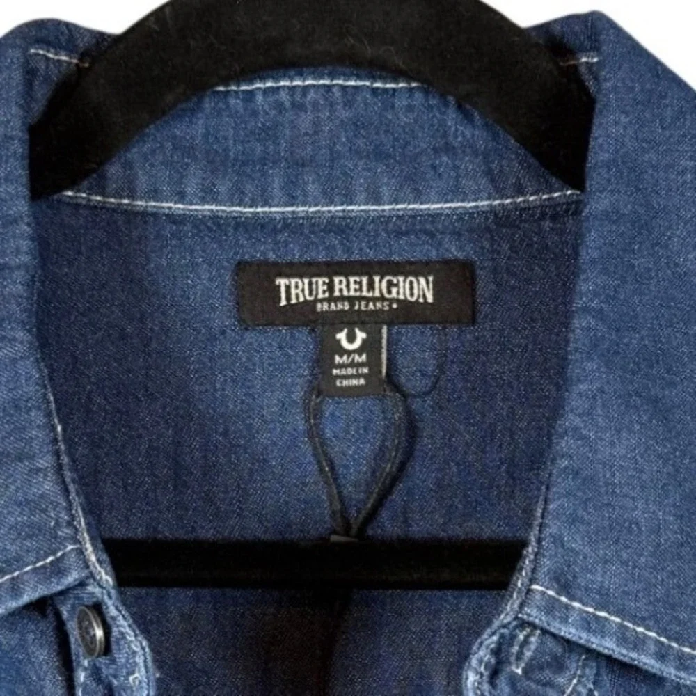 NWOT TRUE RELIGION, Men's Chambray Western Shirt, Pearl Snap, Size Medium
